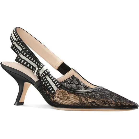 Women's Mesh Black Kitten Heels Closed Pointed Toe Bowknot Knitted Slip On - Picture 1 of 3
